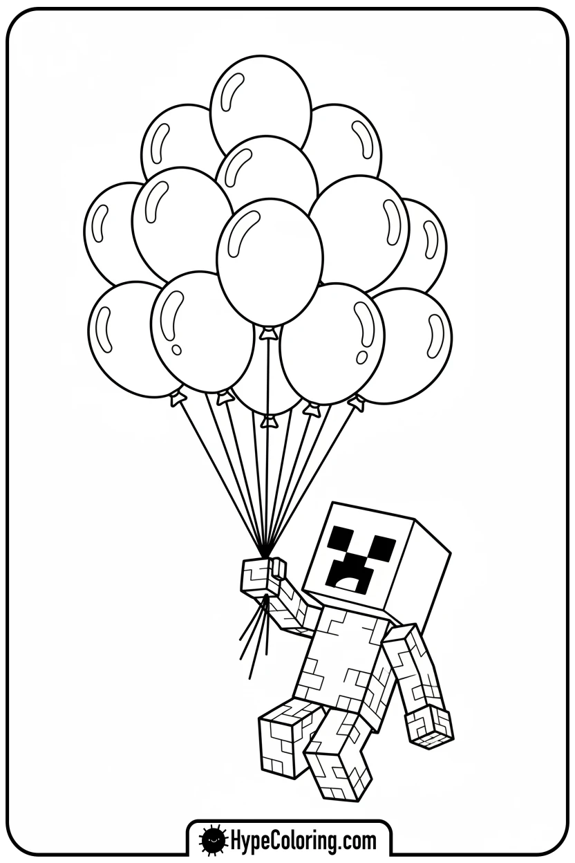 creeper-holding-balloons - minecraft coloring pages