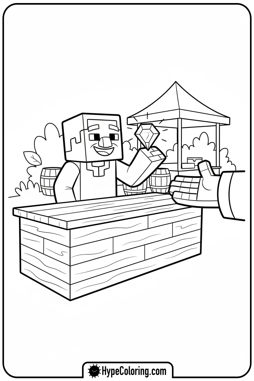 villager-trading-emerald - minecraft coloring pages