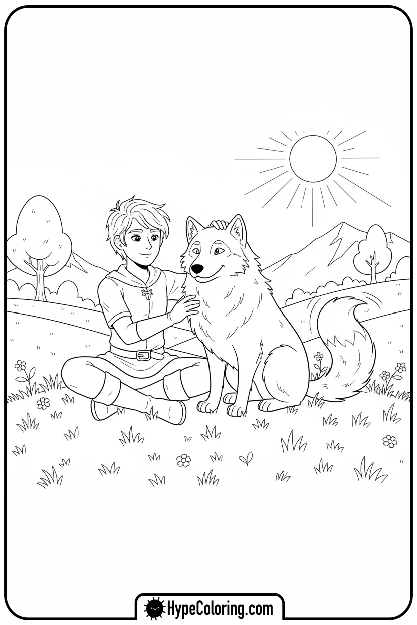 player-petting-happy-wolf - minecraft coloring pages