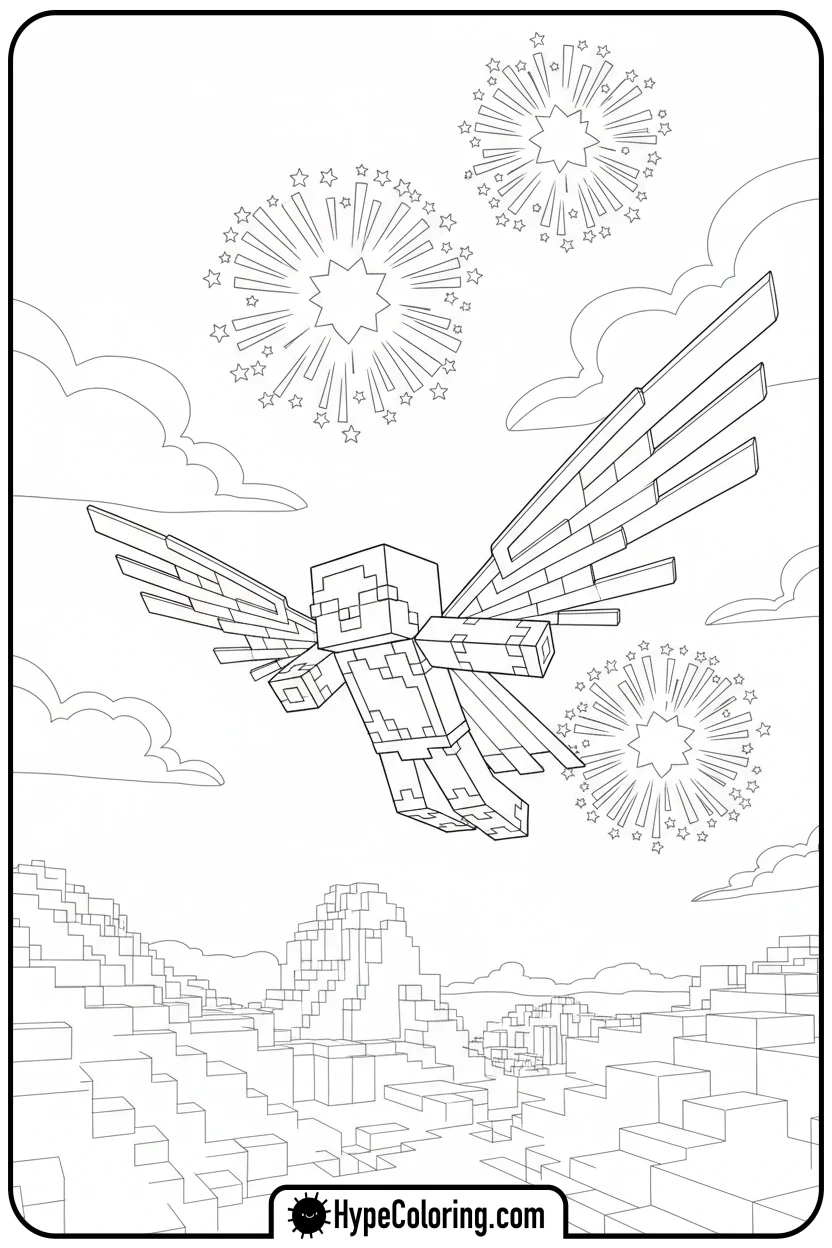 player-flying-with-elytra - minecraft coloring pages