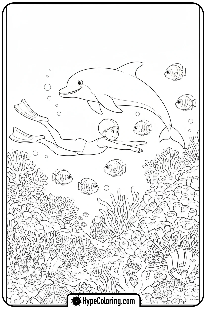 player-swimming-with-dolphin - minecraft coloring pages