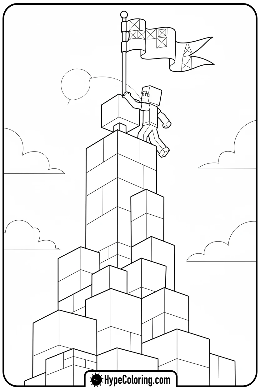 player-building-castle-tower - minecraft coloring pages