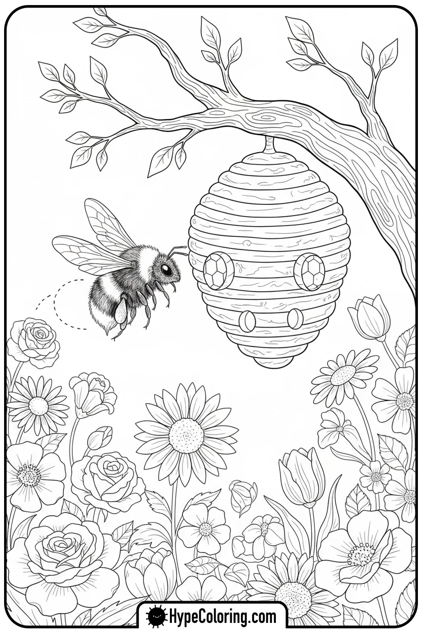 bee-flying-to-beehive - minecraft coloring pages