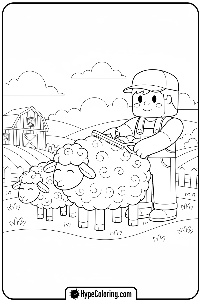 player-shearing-sheep - minecraft coloring pages