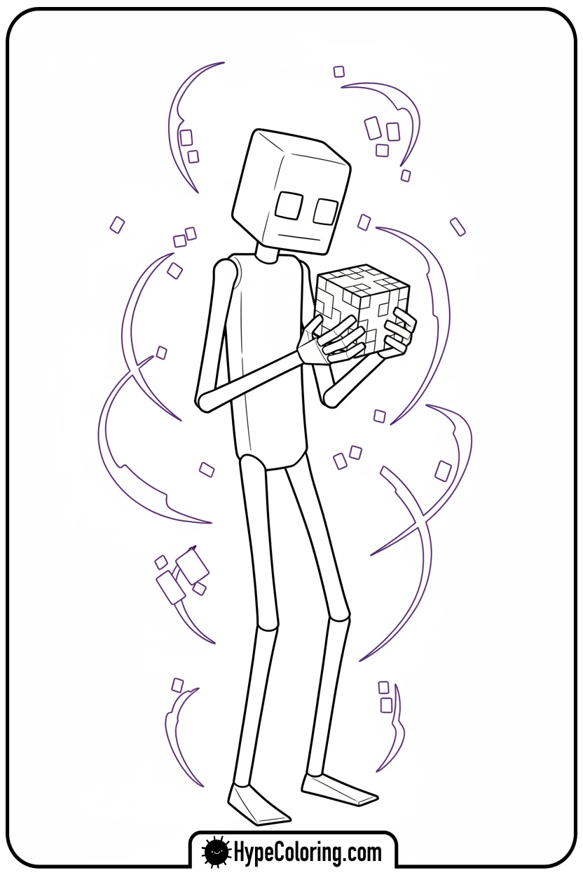 enderman-holding-dirt-block - minecraft coloring pages