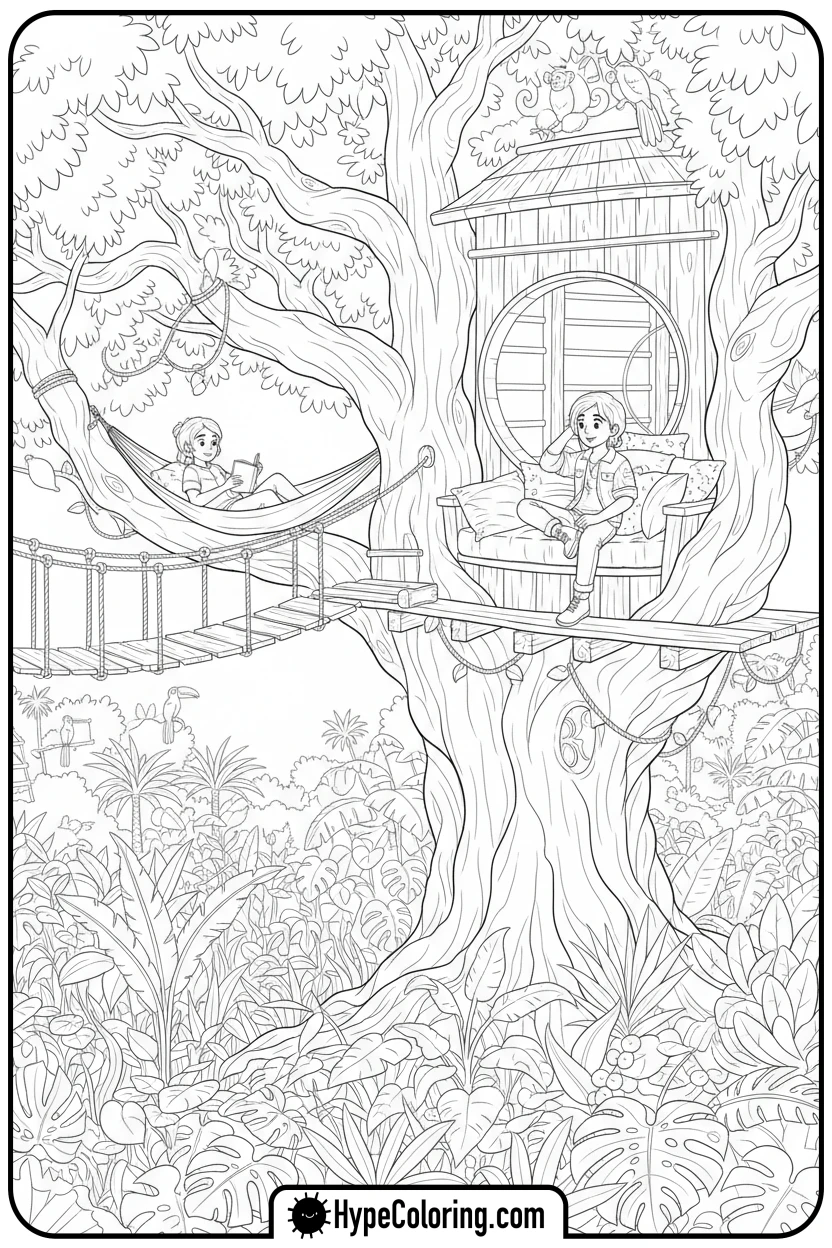 players-in-treehouse - minecraft coloring pages
