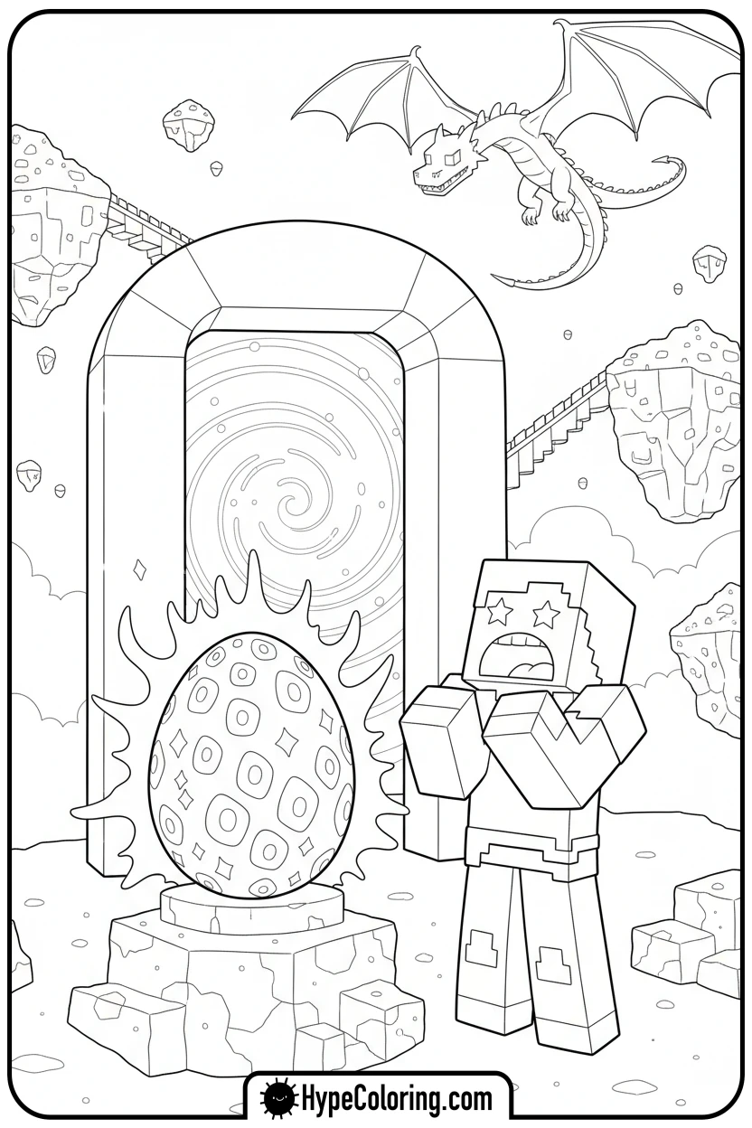 player-finds-dragon-egg - minecraft coloring pages