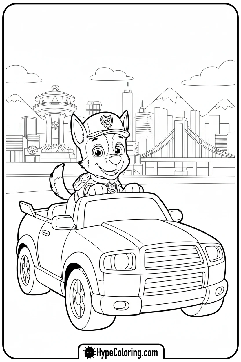 chase-in-police-cruiser - paw patrol coloring pages