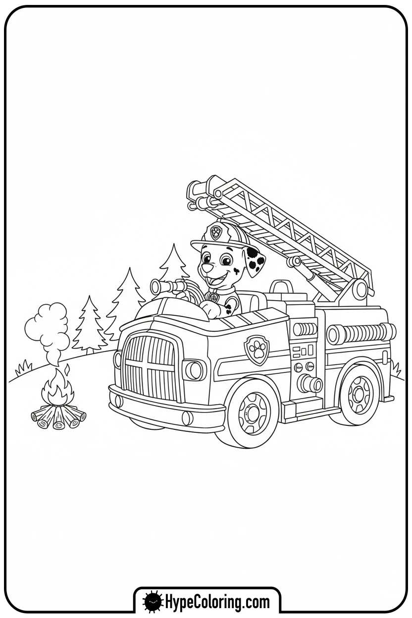 marshall-with-fire-truck-hose - paw patrol coloring pages
