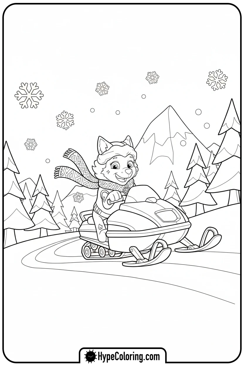 everest-on-snowmobile - paw patrol coloring pages