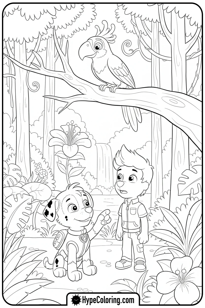 tracker-and-carlos-in-jungle - paw patrol coloring pages