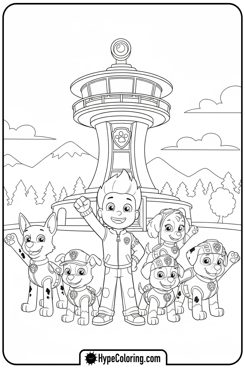 ryder-and-pups-at-lookout - paw patrol coloring pages