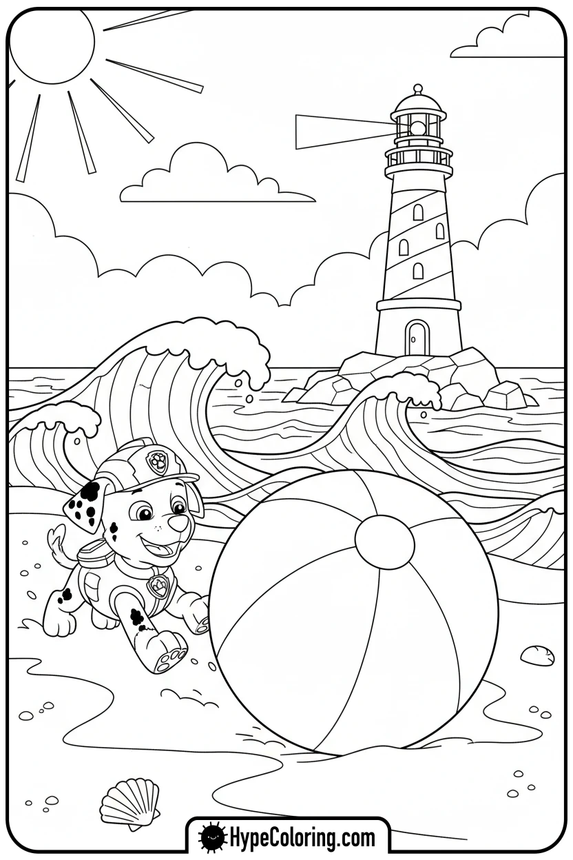 pups-playing-beach-ball - paw patrol coloring pages