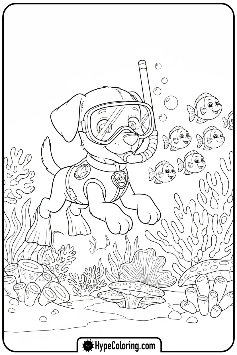 zuma-snorkeling-underwater - paw patrol coloring pages
