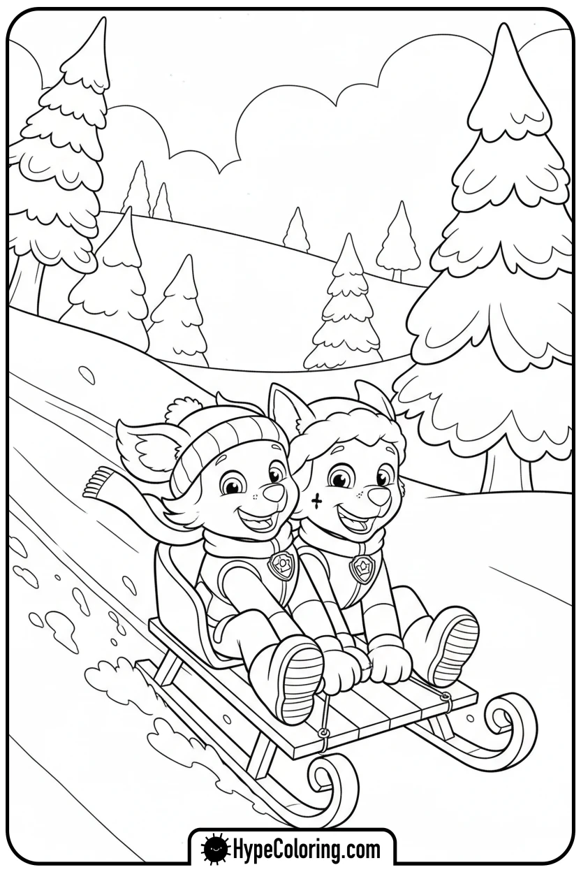 everest-and-jake-sledding - paw patrol coloring pages