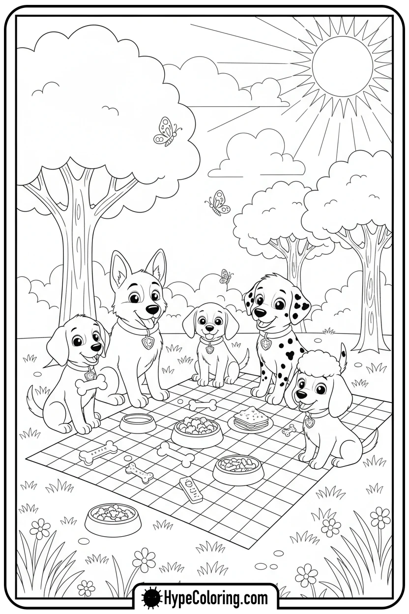 pups-picnic-in-park - paw patrol coloring pages