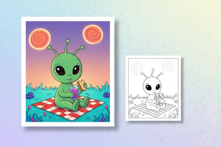 a-small-friendly-alien-character - summer coloring pages