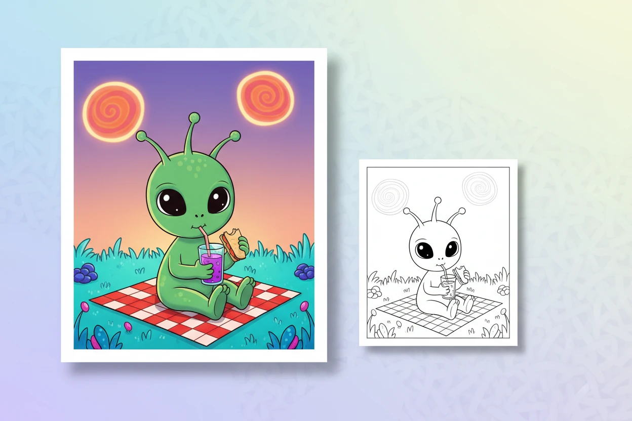 a-small-friendly-alien-character - summer coloring pages