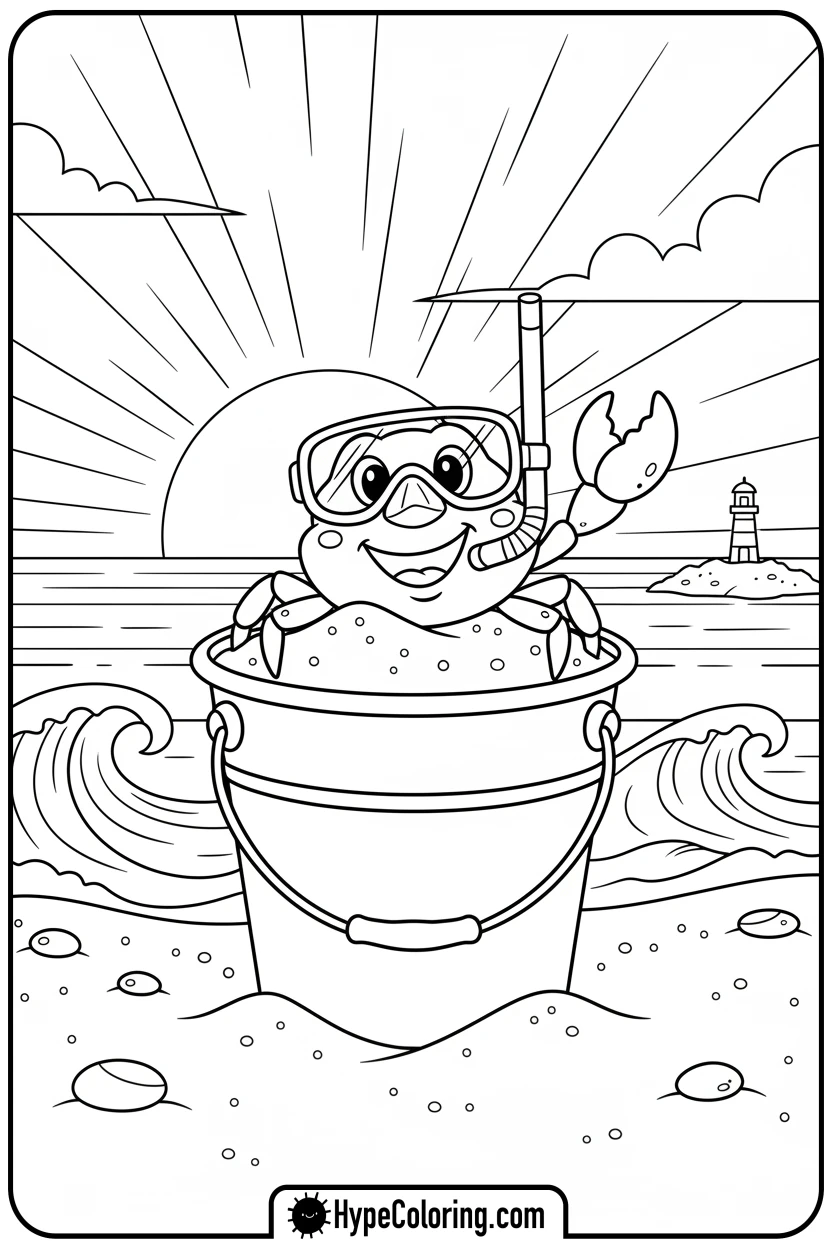 crab-in-sand-bucket - summer coloring pages