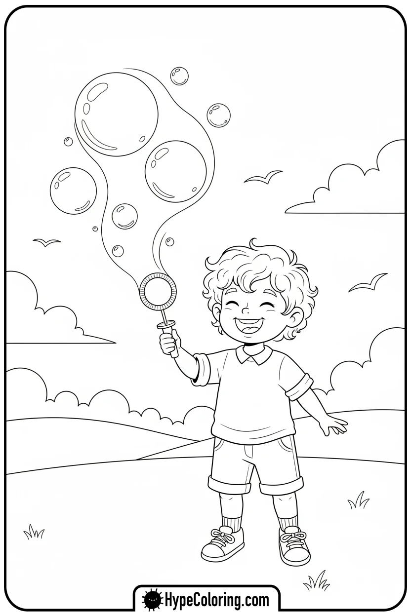 child-blowing-bubbles - summer coloring pages