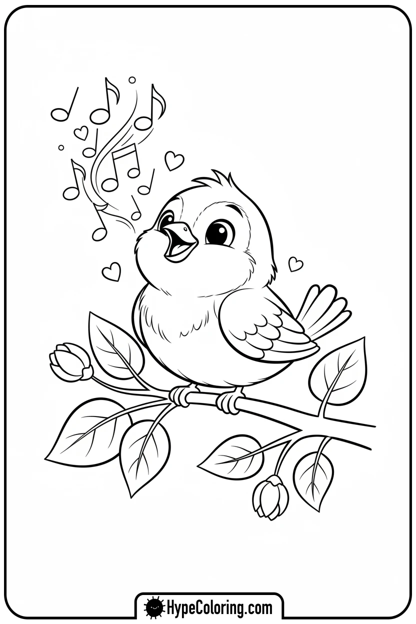 bird-singing-on-branch - summer coloring pages