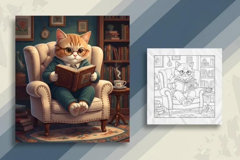 a-studious-cat-wearing-round - cat coloring pages