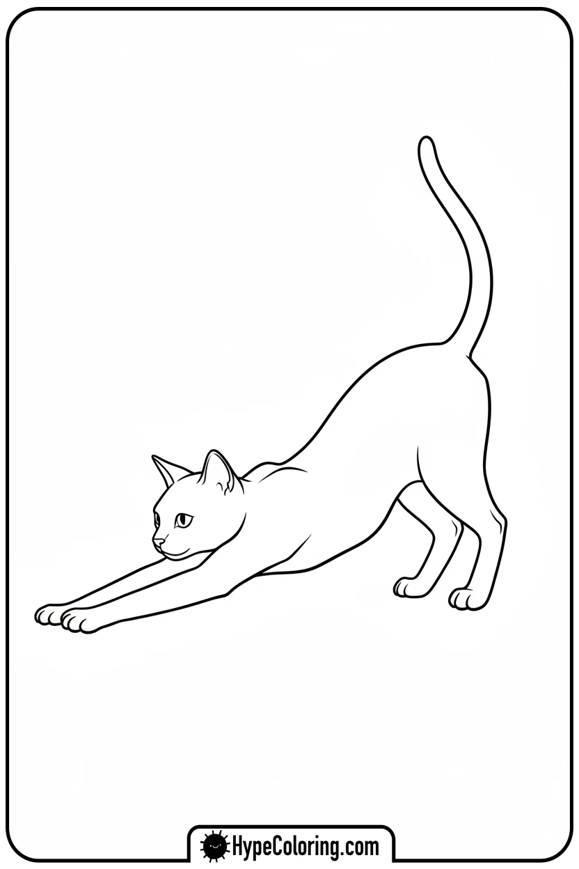 Click to download PDF cat-doing-a-full-stretch - cat coloring pages