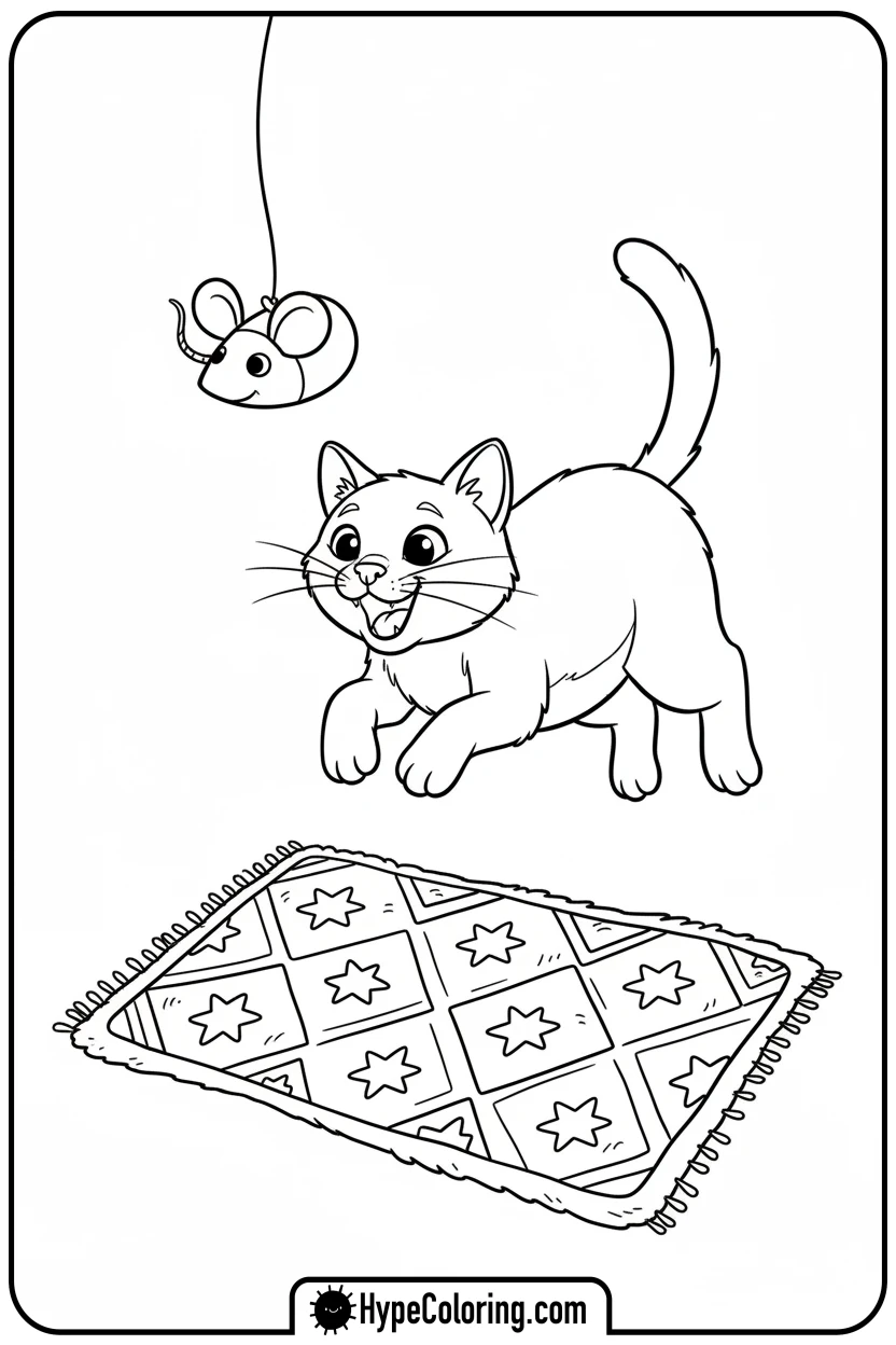 Click to download PDF cat-pouncing-on-toy - cat coloring pages