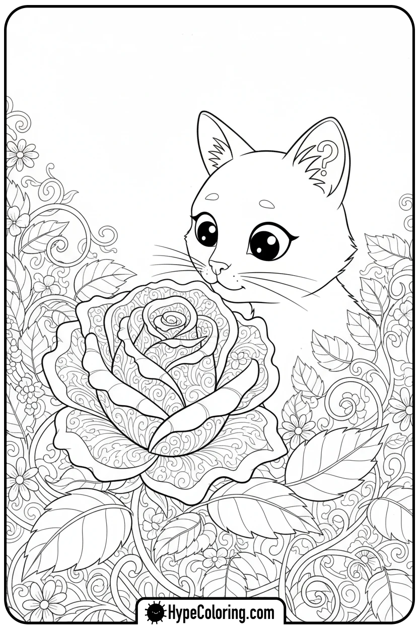 Click to download PDF cat-smelling-a-flower - cat coloring pages