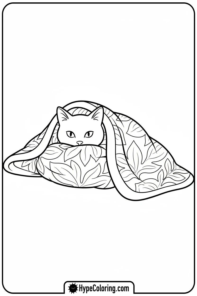 Click to download PDF cat-under-a-blanket - cat coloring pages