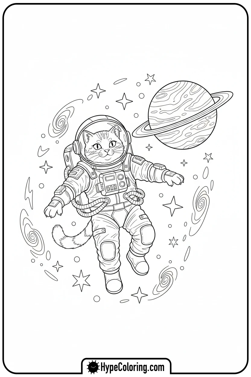 Click to download PDF astronaut-cat-in-space - cat coloring pages