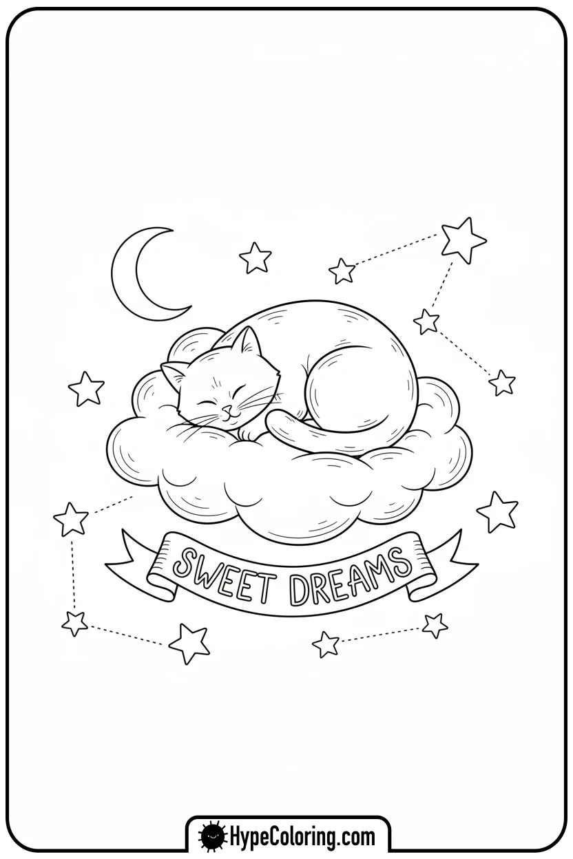 Click to download PDF cat-sleeping-on-cloud - cat coloring pages
