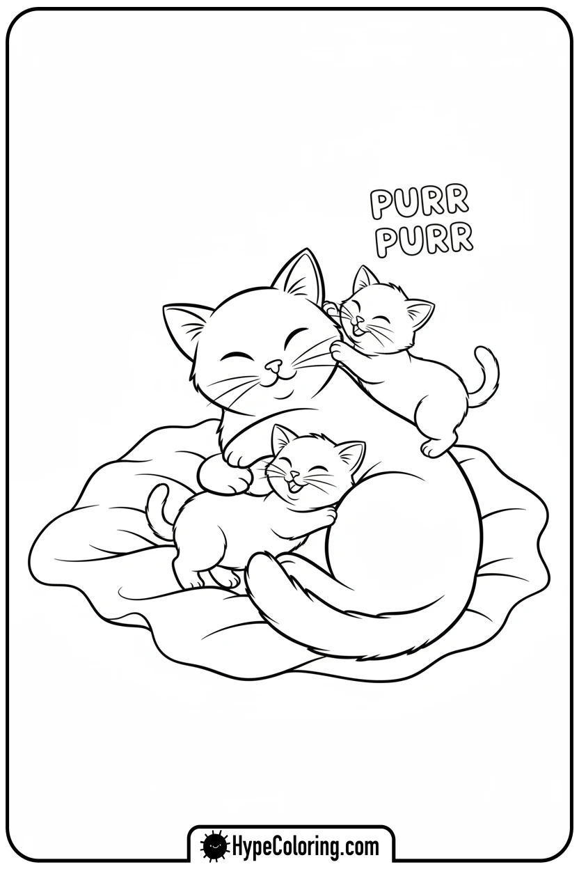 Click to download PDF mother-cat-with-kittens - cat coloring pages