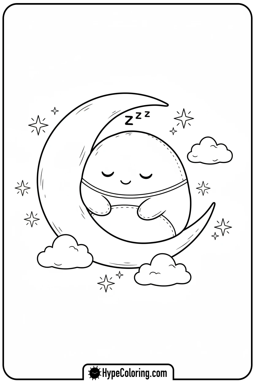 Click to download PDF squishmallow-sleeping-on-moon - squishmallow coloring pages