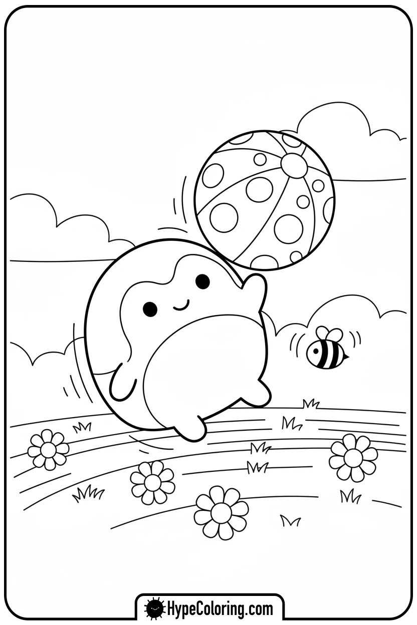 Click to download PDF squishmallow-playing-with-ball - squishmallow coloring pages