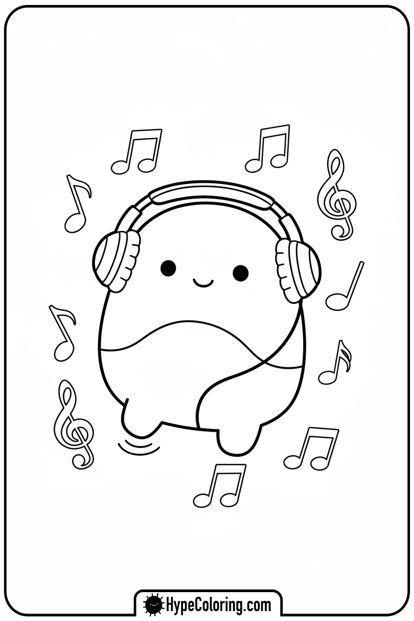 Click to download PDF squishmallow-with-headphones - squishmallow coloring pages