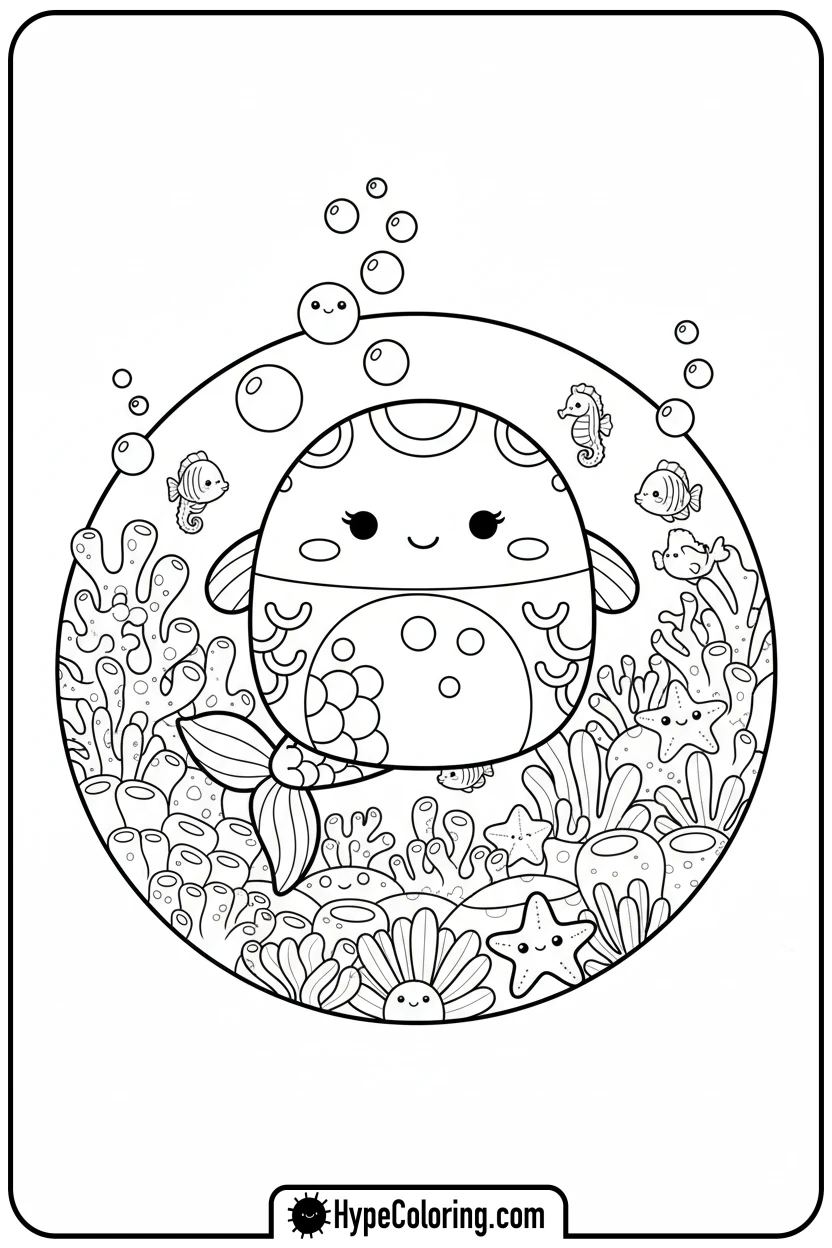 Click to download PDF squishmallow-swimming-underwater - squishmallow coloring pages