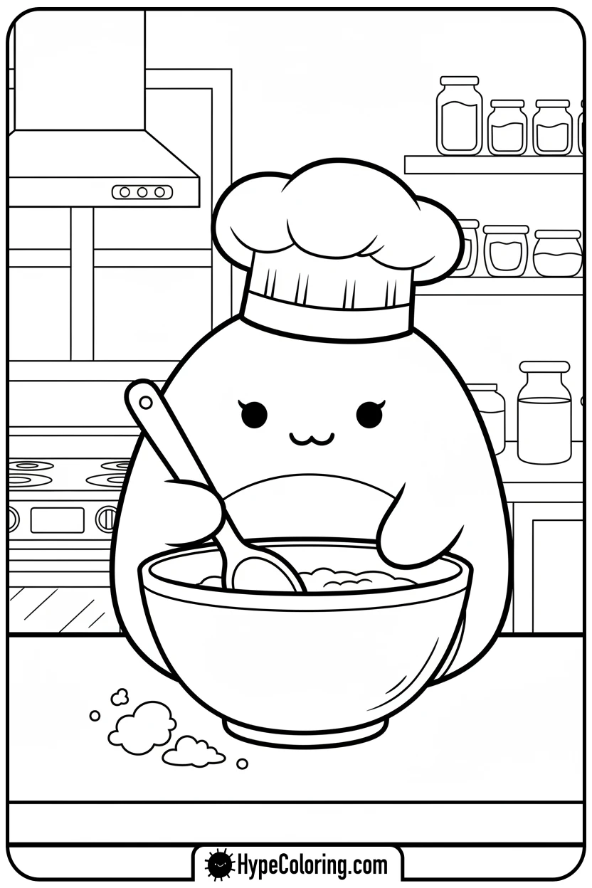 Click to download PDF chef-squishmallow-baking - squishmallow coloring pages
