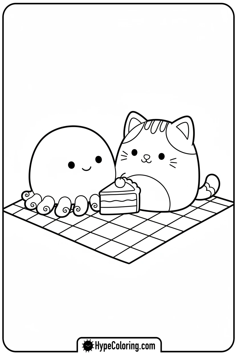 Click to download PDF squishmallows-sharing-cake - squishmallow coloring pages