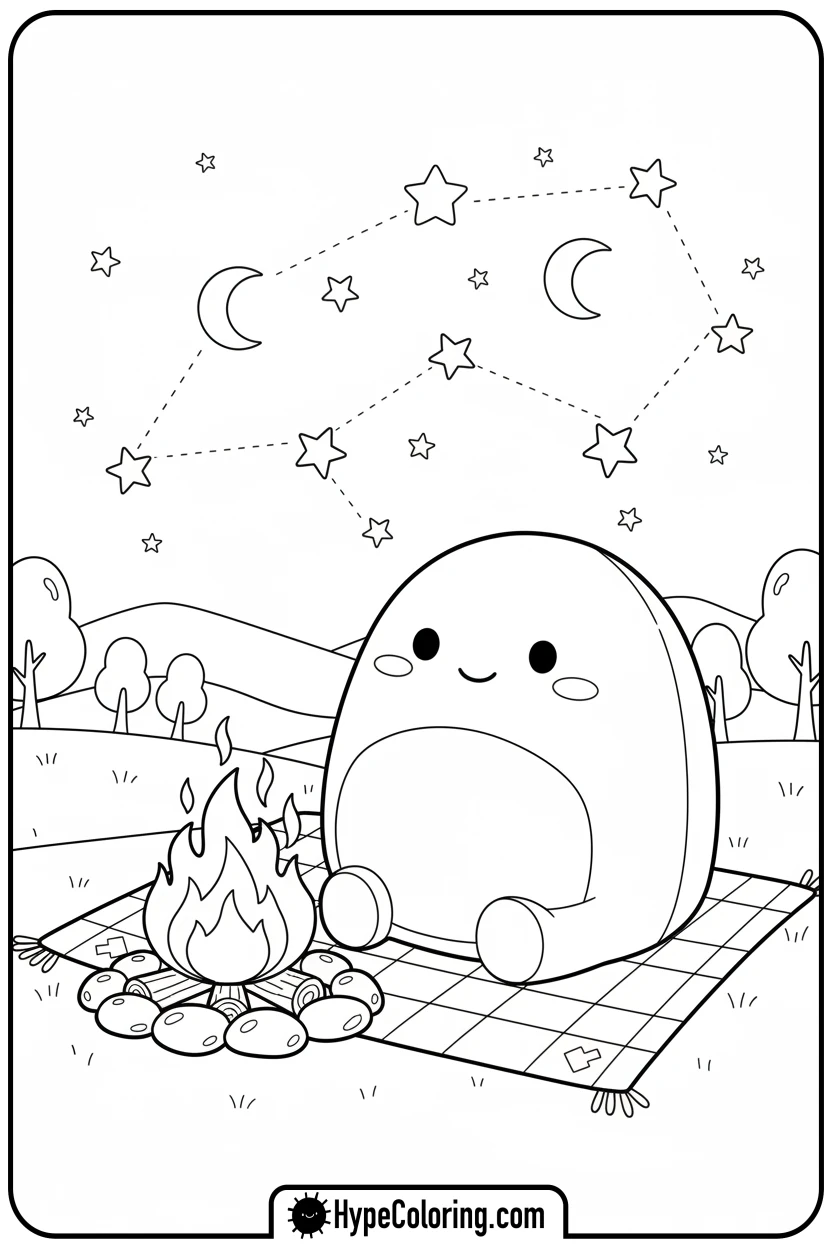 Click to download PDF squishmallow-camping - squishmallow coloring pages