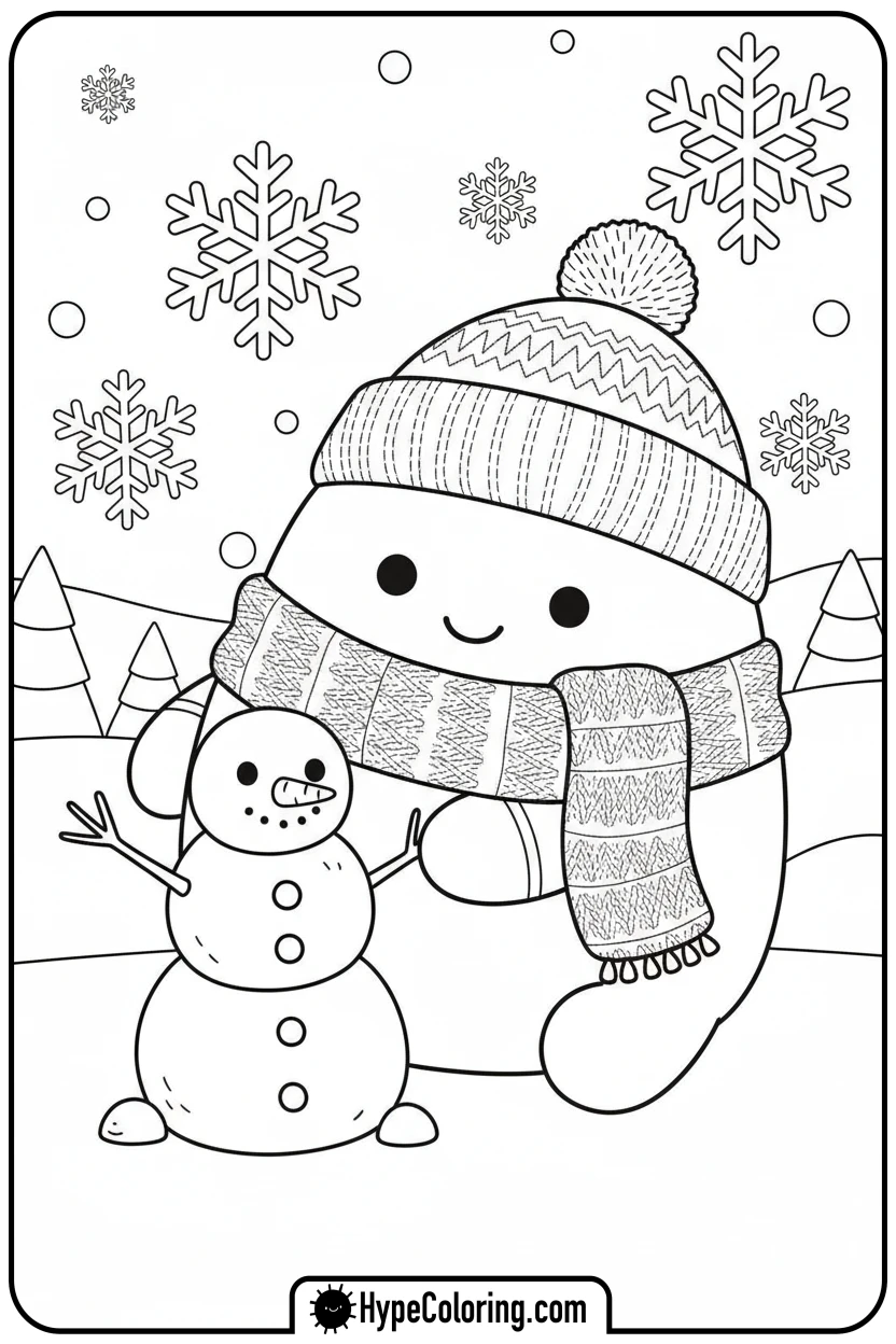Click to download PDF squishmallow-building-snowman - squishmallow coloring pages