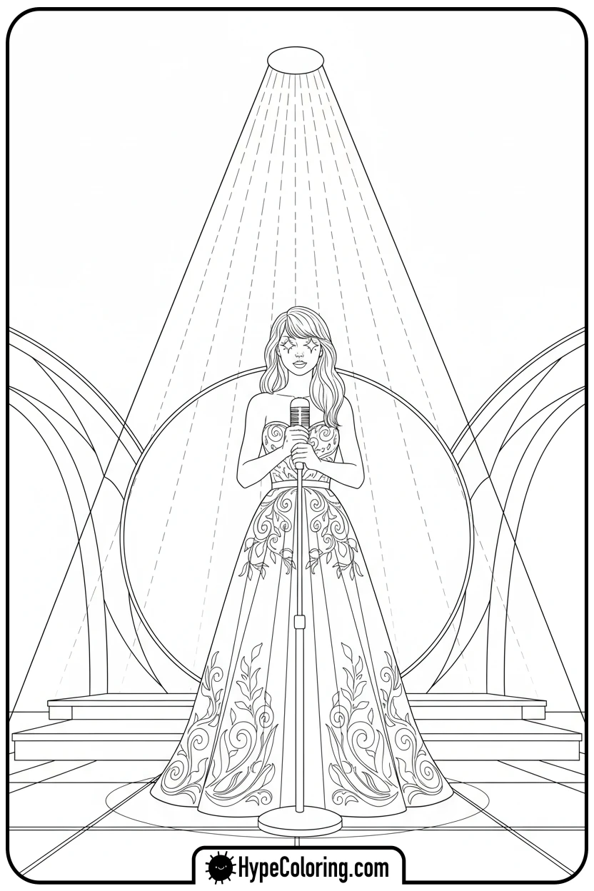taylor-swift-singing-on-stage - taylor swift coloring pages