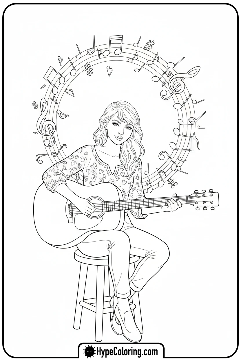 taylor-swift-playing-acoustic-guitar - taylor swift coloring pages