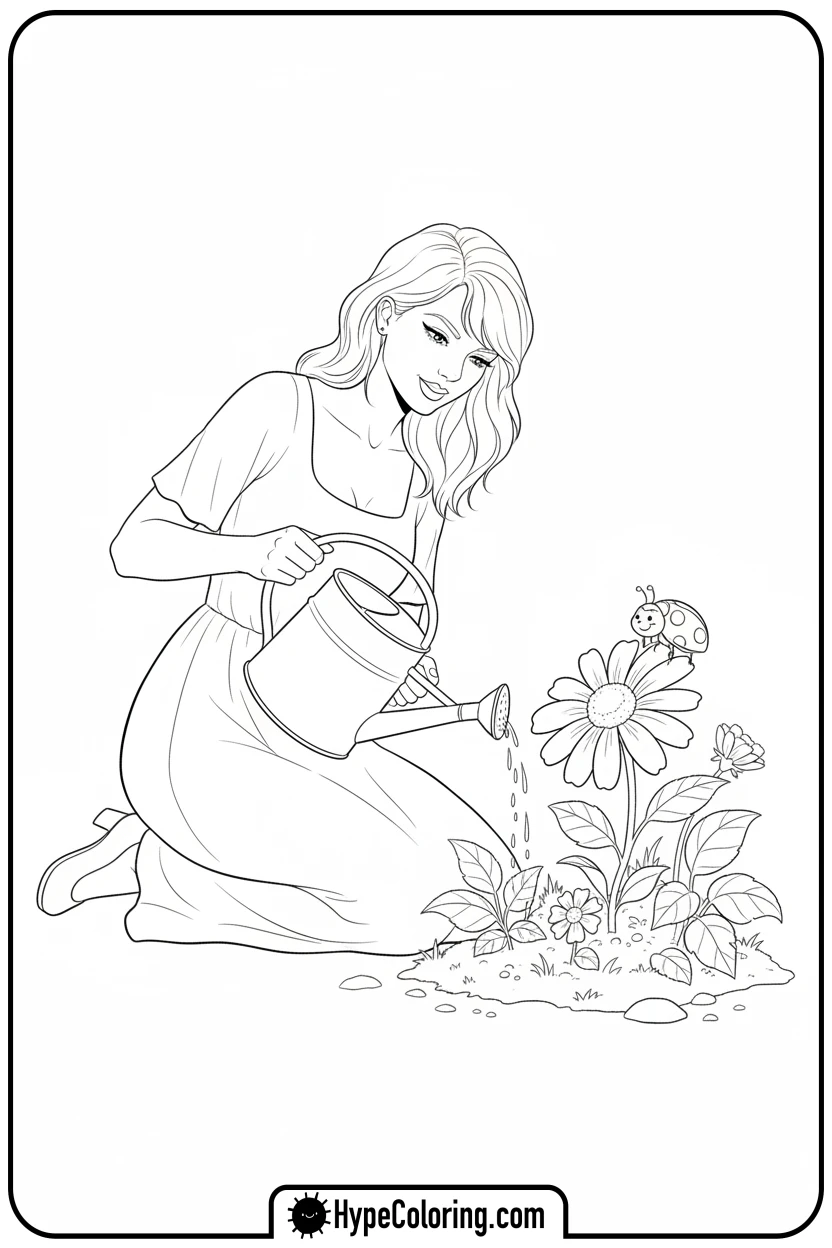 taylor-swift-watering-flowers - taylor swift coloring pages