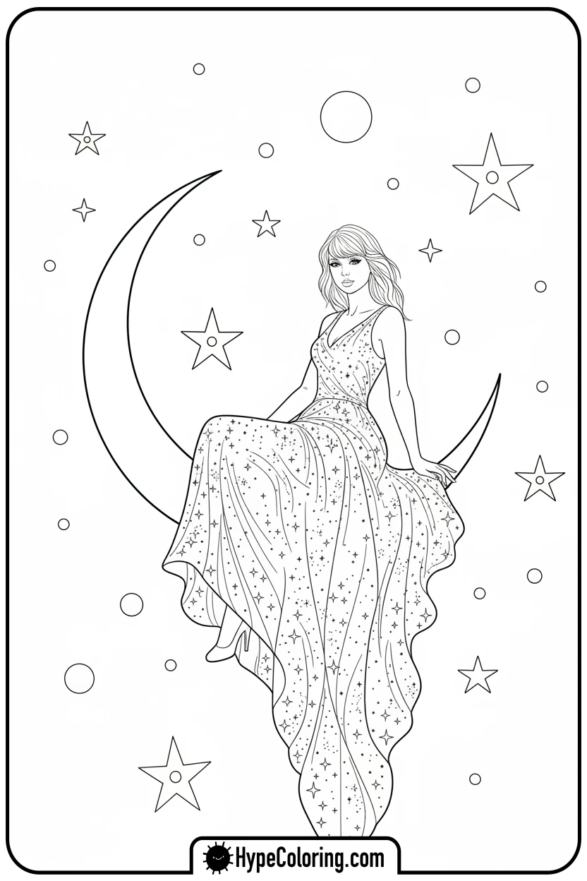 taylor-swift-sitting-on-moon - taylor swift coloring pages