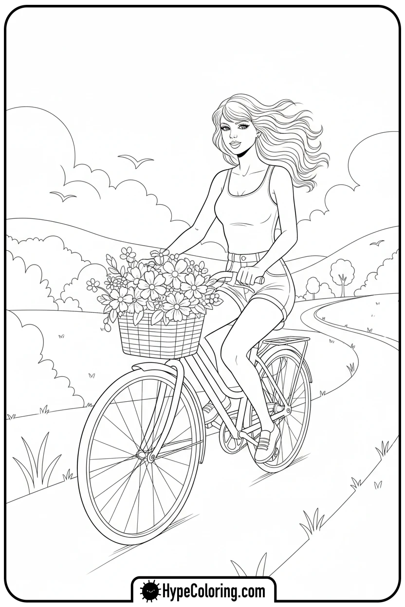 taylor-swift-riding-bicycle - taylor swift coloring pages