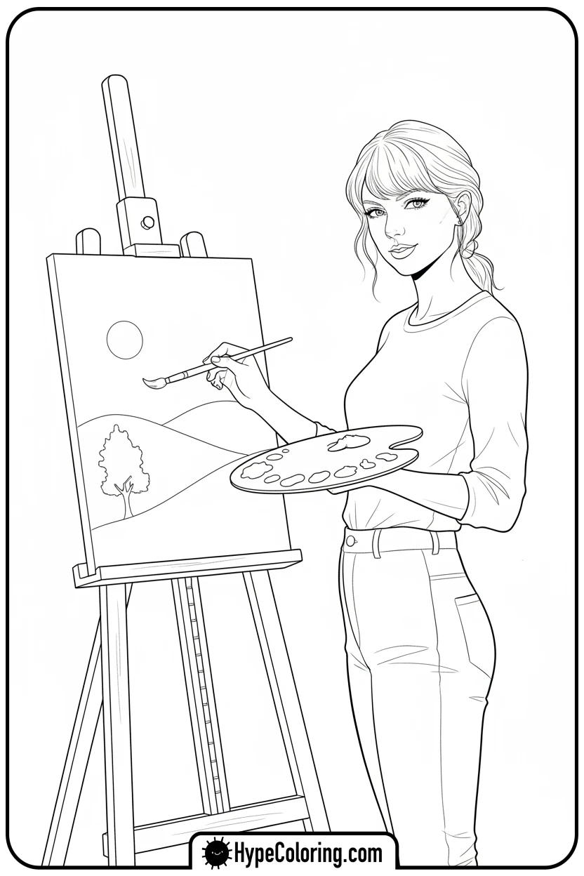 taylor-swift-painting-on-easel - taylor swift coloring pages