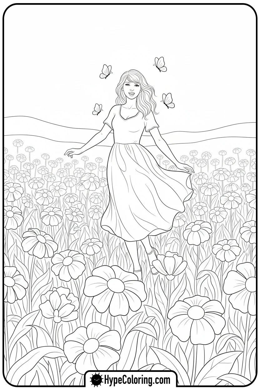taylor-swift-skipping-in-field - taylor swift coloring pages