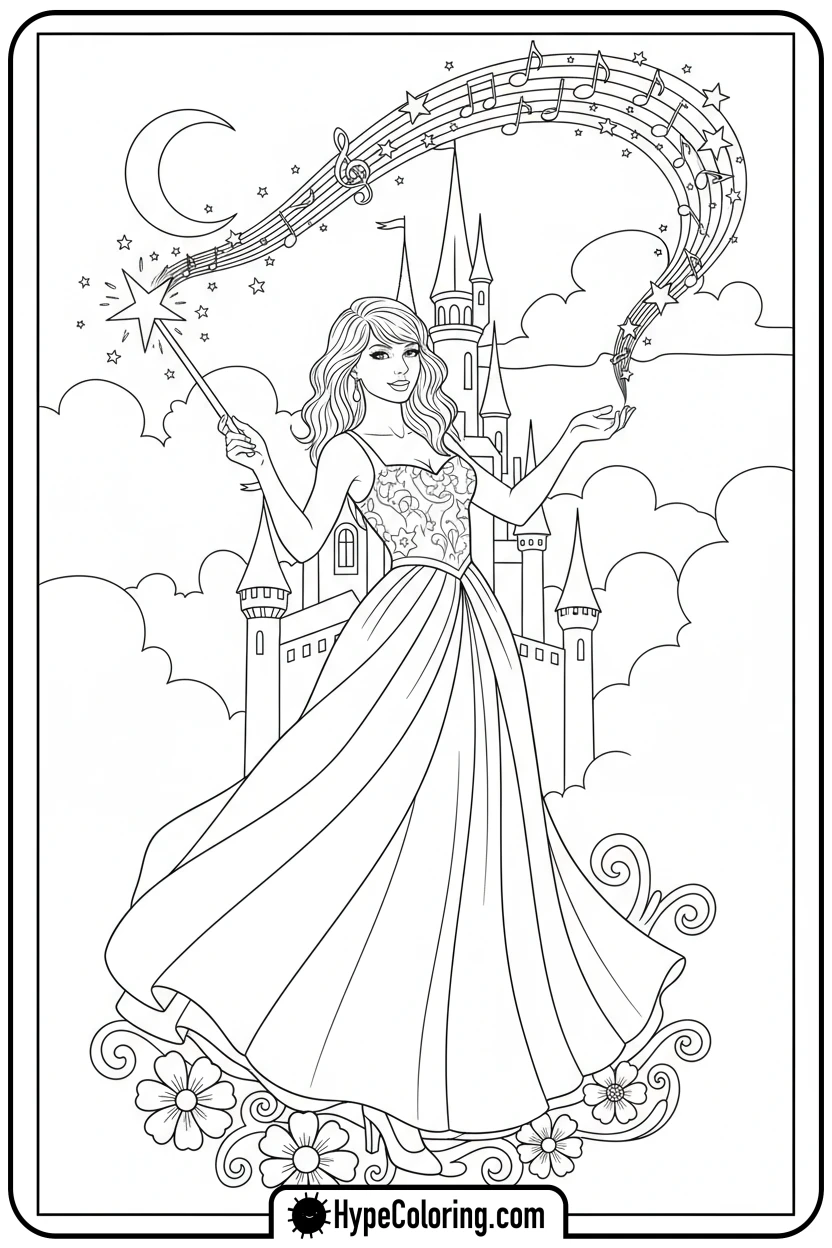 taylor-swift-with-magic-wand - taylor swift coloring pages