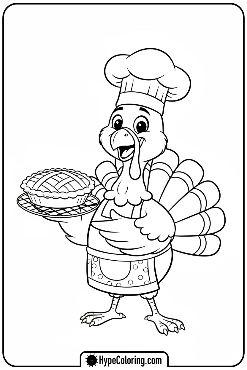 chef-turkey-with-pie - turkey coloring page